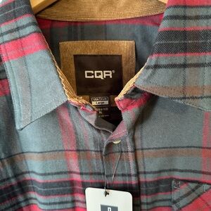 CQR Men's Casual Button Down Shirt - Red and Gray Plaid